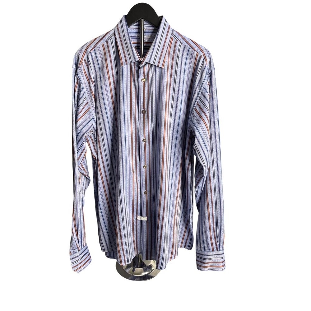 Visconti Men's Two-Ply Mercerized Cotton Blue Stripe Dress Shirt Size XL